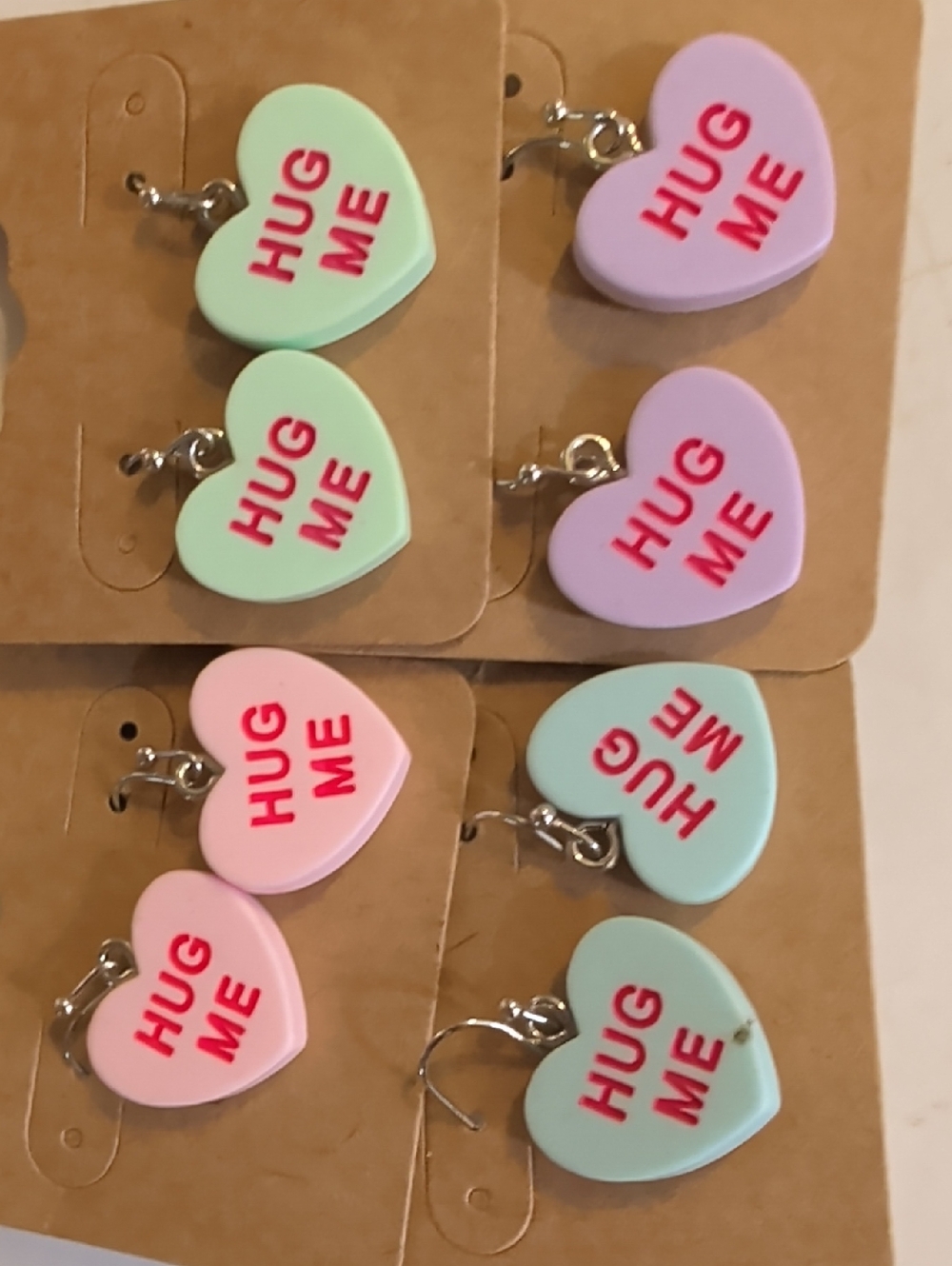Source Unknown Pastel 'HUG ME' Heart Drop Earrings - Mint, Lavender, Pink